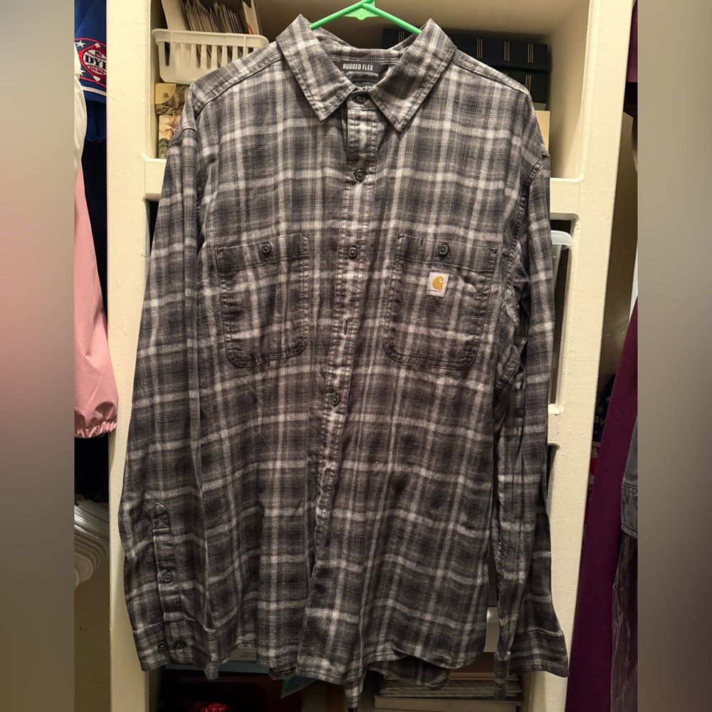 Carhartt Rugged Flex Gray Plaid Flannel shirt